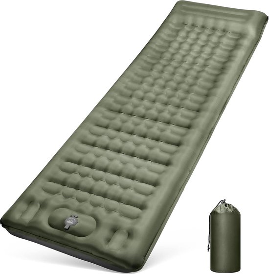 Zelfopblazend kampeerslaapmatras 12 cm verdikt opblaasbaar matras met voetperspomp en kussen, ultralicht waterdicht luchtbed buiten, anti-ripstop slaapmat voor wandelen en strand van Merkloos