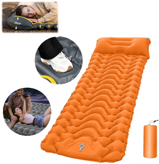 Zelfopblazend luchtmatras voor kamperen - Draagbaar opblaasbaar slaapmatje-Opblaasbaar matje voor buiten-Met de voet te bedienen opblaasmatras-Compact formaat-Geschikt voor kamperen, buitenactiviteiten, wandelen, tenten en andere situaties-198*70 cm