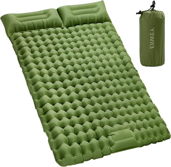 Zelfopblazend Slaapmat voor 2 Personen 200 x 135 cm - Ultralichte Campingmat met Voetpomp en Kussen, Vouwbare Luchtmatras voor Buitenactiviteiten en Kamperen van Merkloos