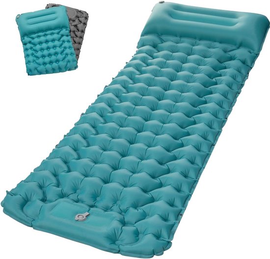 Zelfopblazend Slaapmatras - Campingmat Luchtbed - Outdoor Kamperen - Ingebouwde Voetpomp - 196 x 69 cm - Blauwgroen Grijs