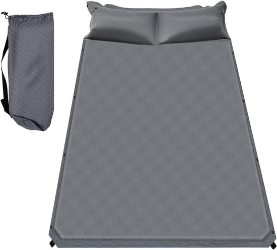 Zelfopblazend Slaapmatras - Luchtbed voor Twee - Kamperen en Reizen - Geïntegreerd Hoofdeinde - 192x132x5 cm - Grijs