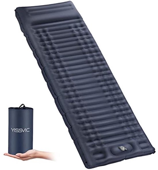 Zelfopblazende Camping Isomat met Voetpomp en Kussen - Marine Blauw