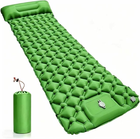 Zelfopblazende Camping Mat - Slaapmat Voetpomp - Kamperen Buiten - Ultralicht Compact - 195 x 65 cm - Groen