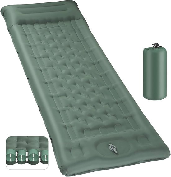 Zelfopblazende Campingmat 12 cm - Luchtmatras met Voetpomp, Kussen, Waterdicht en Ultrakneed van Merkloos