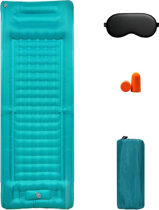 Zelfopblazende campingmat met kussen - Ultralicht luchtbed voor rugzakreizen - Zeeblauw Upgrade van Body Source