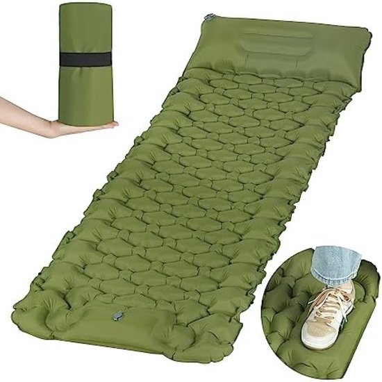 Zelfopblazende Campingmat met Voetperspomp en Opblaasbaar Kussen van Merkloos