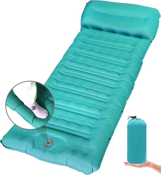 Zelfopblazende Campingmat met Voetpomp en Kussen, Waterdichte Slaapmat voor Outdoor Gebruik