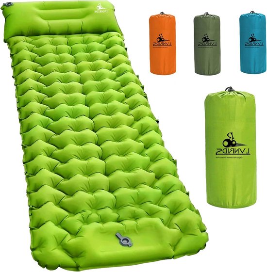 Zelfopblazende Campingmat - Slaapmat Kamperen - Buiten Slapen - Ingebouwde Pomp - 200x70x10 cm - Lichtgroen van Merkloos