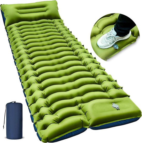 Zelfopblazende campingmat - verdikt luchtmatras met voetperspomp en kussen - compact en licht - voor buiten campinghike van Andake