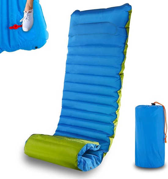 Zelfopblazende Campingmat Voetpers Opblaasbare Mat Ultralichte Opblaasbare Slaapmat Waterdicht Matras 10 CM Verdikte Dubbele Slaapmat (Blauw)