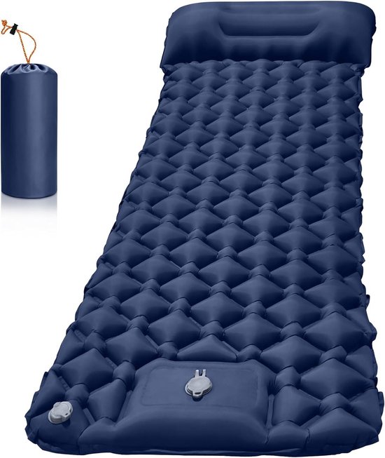 Zelfopblazende campingmatras - Luchtbed mat - Comfortabel buiten slapen - Ingebouwde voetpomp - 190 cm lengte - Blauw