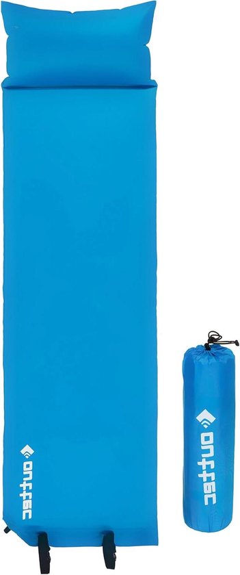 Zelfopblazende Campingmatras - Slaapmat Isomat - Kamperen Buiten slapen - Geïntegreerd hoofdkussen - 186 x 53 x 2.5 cm - Blauw van Merkloos