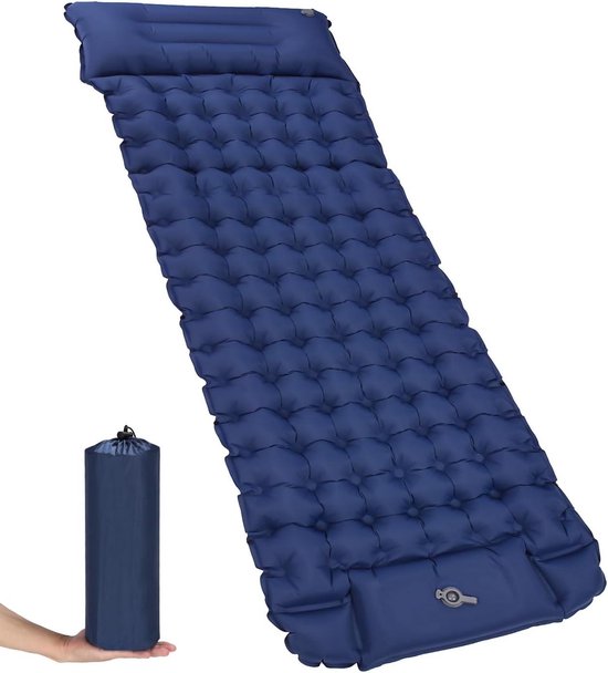 Zelfopblazende campingmatras ultralicht met kussen en voetpomp voor wandelen - outdoor luchtmatras - isomat camping - strandslaapmat van Merkloos