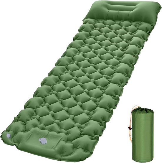 Zelfopblazende isolerende campingmat met voetaangedreven opblaasbare pompen, opvouwbaar campingluchtmatras, One Man outdoor opblaasbaar, ultralicht matras (groen) van One Man