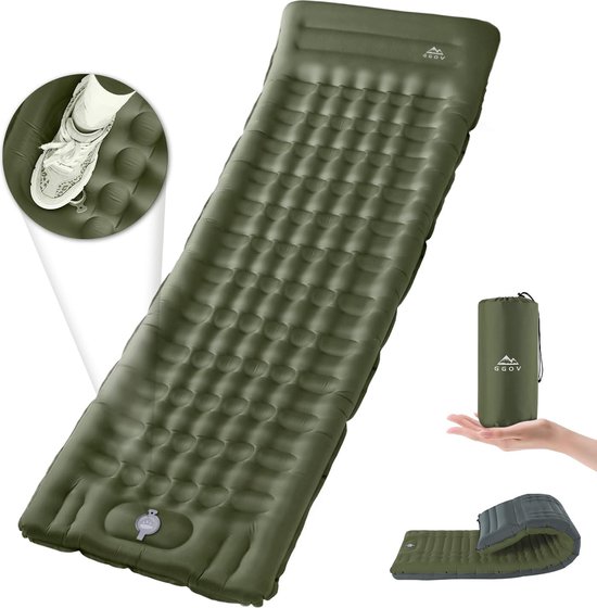 Zelfopblazende kampeermat, 12 cm hoog, comfortabel zelfopblaasbaar luchtbed, ultralicht waterdicht buitenluchtmatras, met voetperspomp, draagbaar, klein pakformaat, kamperen, wandelen van ECENCE