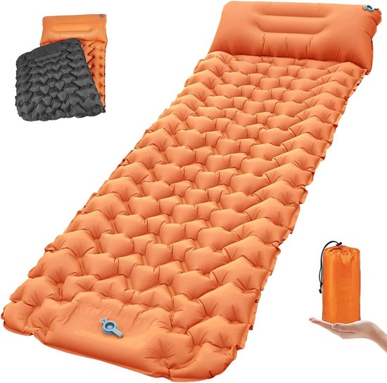 Zelfopblazende kampeermat - Ultralichte slaapmat van 9 cm met kussen van Merkloos