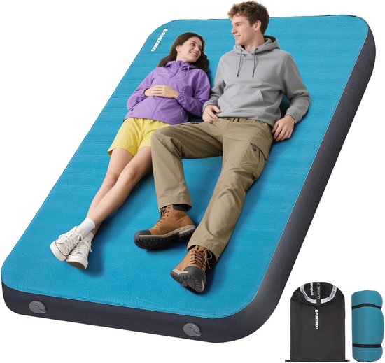 Zelfopblazende Mat - Luchtbed Kamperen - Buiten Slapen - Hoge Isolatie R-Waarde - 201x135 cm - Turquoise van Merkloos