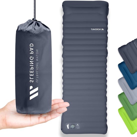 Zelfopblazende slaapmat 10 cm - Camping slaapmat met kleine verpakkingsmaat - Zelfopblaasbaar luchtmatras - Ultracomfortabel donkergrijs van Merkloos