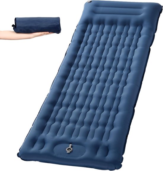 Zelfopblazende slaapmat, 11 cm upgrade airbag-slaapmat, kamperen, opblaasbare slaapmat, kampeermatras, luchtbed kamperen, kampeermat met voetpomp en kussen voor buiten van Saker.