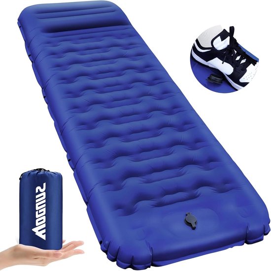 Zelfopblazende slaapmat - 12 cm dikte - voetperspomp en hoofdkussen - draagbaar luchtmatras - klein formaat verpakking - opblaasbaar matras - slaapmat voor outdoor camping - rugzak. van Merkloos