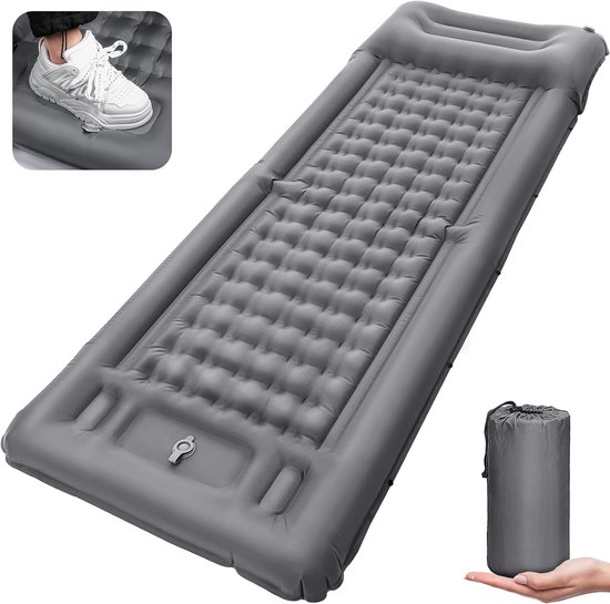 Zelfopblazende slaapmat, 12 cm, verdikt luchtmatras, camping met voetpomp, waterdicht, ultralicht, isolatiemat, campingmatras, opblaasbaar matras met kussen voor wandelen van Merkloos