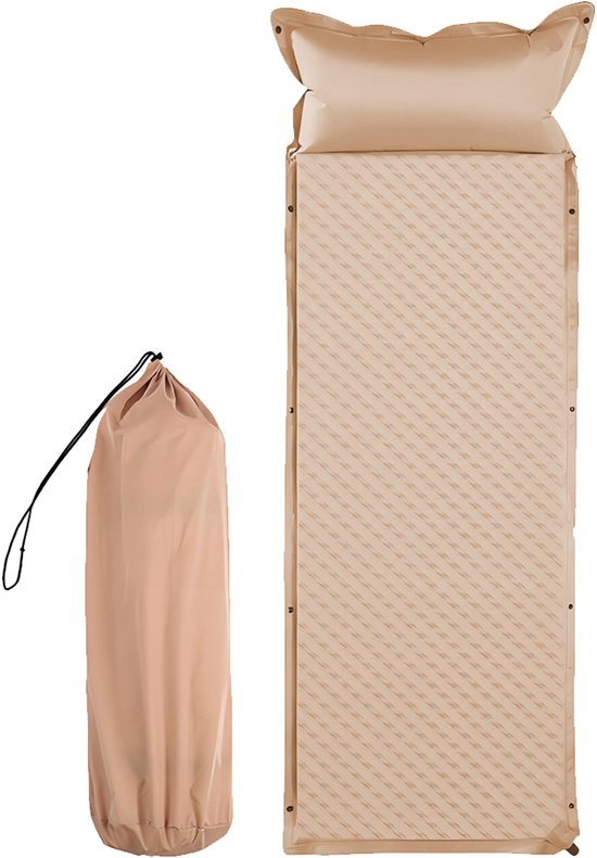 Zelfopblazende Slaapmat - 192x66 cm Extra Breed - 5 cm Dikte - Incl. Stofvrije Hoes - Comfortabe - Opvouwbaar Kamperen - Logeermatras - 1-Persoons - Kaki van Moluku