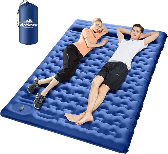 Zelfopblazende Slaapmat - 200 x 140 cm - Met Ingebouwde Pomp - Verdikte Slaapmat Voor 2 Personen - Outdoor - Met Kussen - Voor Wandelen, Reizen, Strand - Blauw van Adventure Goods