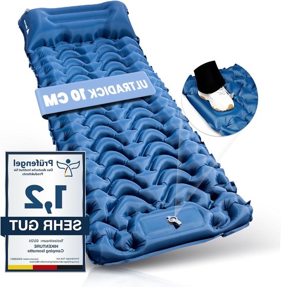 Zelfopblazende Slaapmat - Campingluchtmat - Outdoor slapen - Geïntegreerde voetpomp - 10 cm dik - Donkerblauw