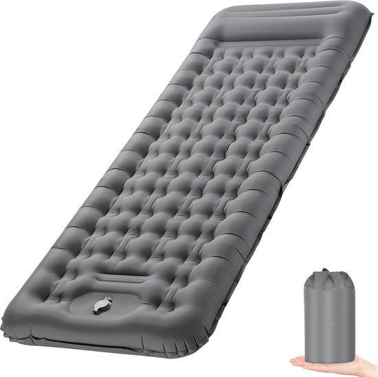 zelfopblazende slaapmat, campingluchtmatras met voetperspomp en kussen, opblaasbare slaapmat voor buiten, ultralicht waterdicht voor wandelen, buiten, kamperen, reizen 195 x 65 x 12 cm - grijs van Hikenture