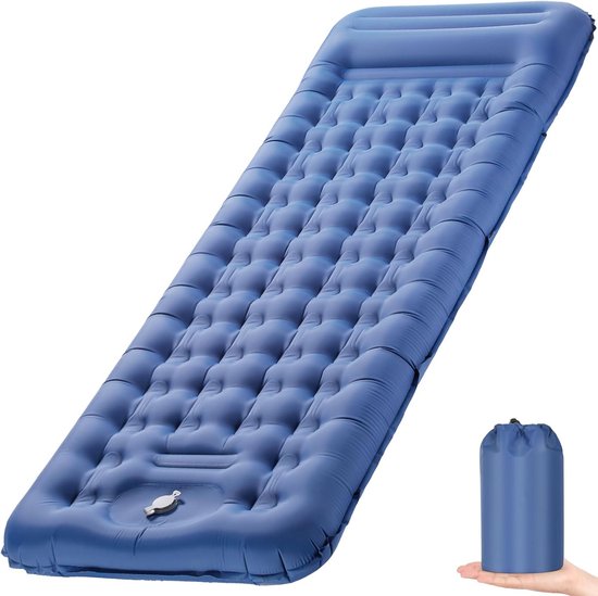Zelfopblazende slaapmat, campingluchtmatras met voetperspomp en kussen, opblaasbare slaapmat voor buiten, ultralicht waterdicht voor wandelen, buitenshuis, kamperen, reizen 195 x 65 x 12 cm - blauw van Lazaluka