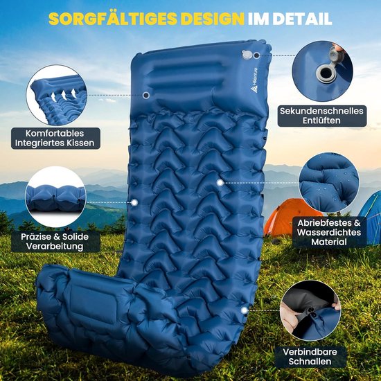 Zelfopblazende Slaapmat - Campingmat Luchtbed - Outdoor Kamperen - Geïntegreerde Voetpomp - 10 cm Dik - Donkerblauw