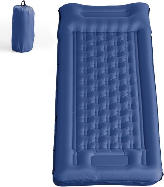 Zelfopblazende Slaapmat - Campingmat Slaappad - Kamperen en Logeren - Geïntegreerd Hoofdkussen - 195 x 72 x 12 CM - Marineblauw