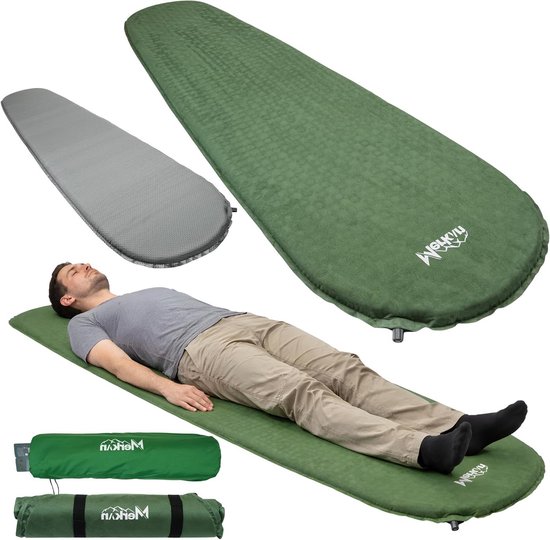 Zelfopblazende slaapmat - Campingmatras comfort - Outdoor slapen - 5 cm dik isolatie - 183 x 51 cm - Groen