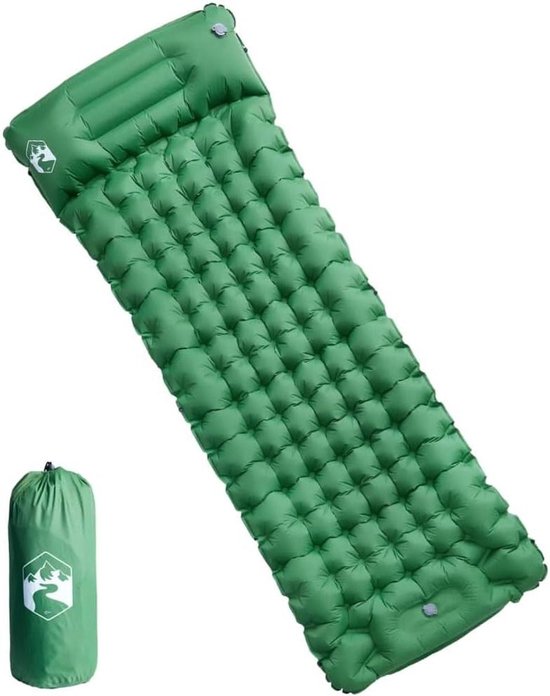 Zelfopblazende Slaapmat - Campingmatras Kampeerbed - Kamperen en Wandelen - Geïntegreerd Kussen - 200 x 75 x 10.5 cm - Groen