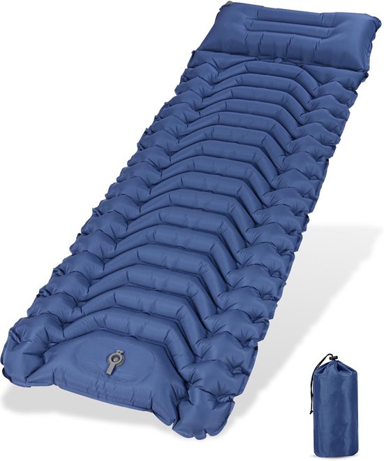 Zelfopblazende Slaapmat - Campingmatras Luchtbed - Outdoor Kamperen - Met Voetpomp Ingebouwd - 200 x 66 cm - Blauw