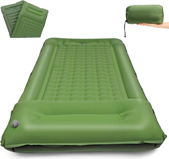 Zelfopblazende slaapmat, campingmatras, zelfopblazend met voetpomp, ultralicht, waterdicht, luchtmatras, zelfopblaasbaar, voor outdoor, wandelen, backpacking, tent, groen van Unigear