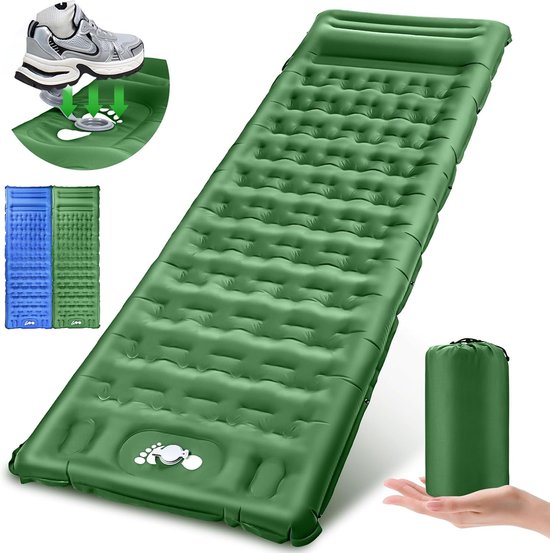 Zelfopblazende slaapmat, comfortabel luchtmatras, 13 cm dik, draagbaar, opblaasbaar matras met ingebouwd hoofdkussen en voetpomp, isolatiemat voor camping, rugzak en avontuur van BAMM!
