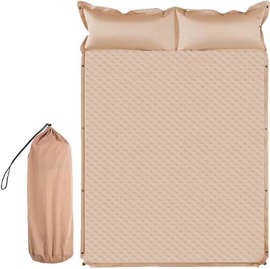 Zelfopblazende Slaapmat - Dubbel Campingmatras 192x132 cm Extra Breed - 5 cm Dikte - Incl. Stofvrije Hoes - Comfortabe - Opvouwbaar Kampeermatras - Logeermatras - 2-Persoons - Kaki van De Zorgmatras.