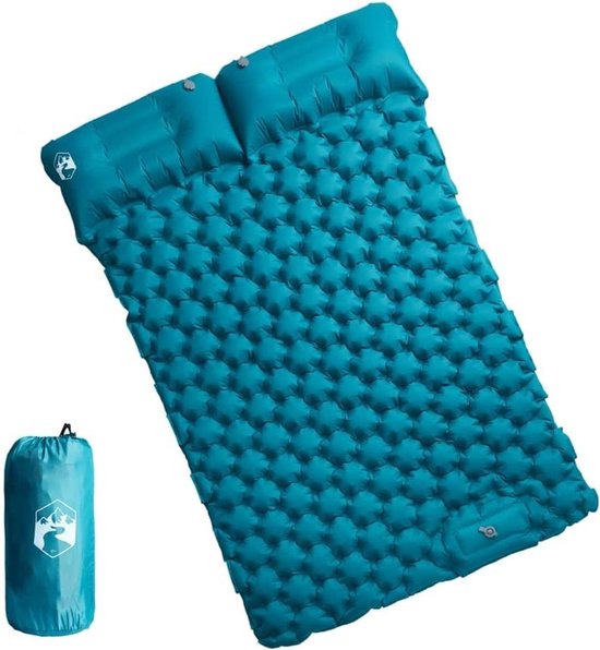 Zelfopblazende Slaapmat - Dubbele Matras Kamperen - Outdoor Slapen - Geïntegreerde Voetpomp - 195 x 130 cm - Blauw