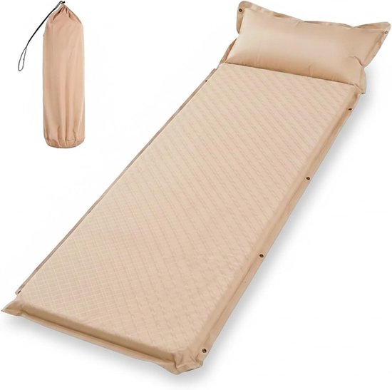Zelfopblazende Slaapmat Enkel, Campingmat Kaki - Isolerende, Opvouwbaar, voor Outdoor