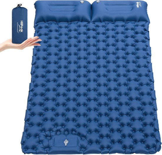 Zelfopblazende slaapmat, hoog campingluchtmatras met geïntegreerd hoofdkussen, outdoor, campingmat, slaapmat, kleine verpakkingsmaat met voetpomp, luchtcelmat, opblaasbaar van Merkloos