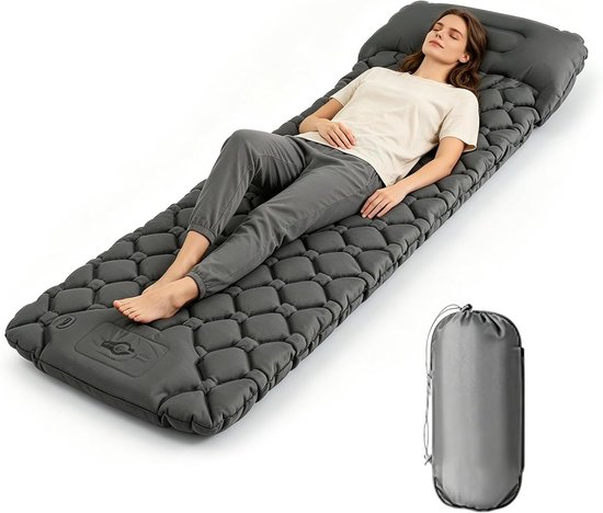 Zelfopblazende slaapmat - Isolerende kampeer mat - Outdoor slapen - Met voetpomp - 190 x 60 cm - Grijs