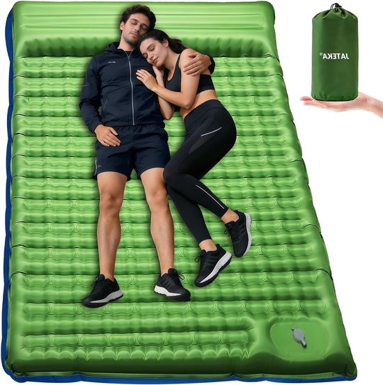 Zelfopblazende Slaapmat - Kampeer Mat - Buiten Kamperen - Hoog Comfort - 200 x 132 x 12 cm - Groen Blauw