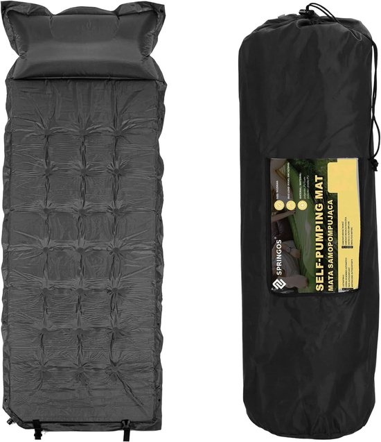 Zelfopblazende Slaapmat - Kampeer Mat - Comfortabel Slapen - Inclusief Kussen - 188 cm Lengte - Antraciet