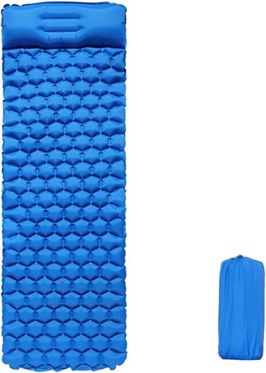 Zelfopblazende Slaapmat - Kampeer Mat Kussen - Outdoor Reizen - Dubbelwerkend Luchtventiel - 195x60x5cm - Hemelsblauw