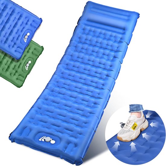 Zelfopblazende Slaapmat - Kampeer Matras - Buiten Slapen - 12cm Dik Ergonomisch - L195 x B66cm - Blauw van Merkloos