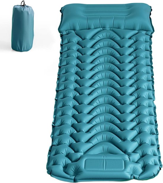 Zelfopblazende Slaapmat - Kampeer Matras - Comfortabel Kamperen - Geïntegreerd Hoofdkussen - 193 x 68 cm - Pauwenblauw