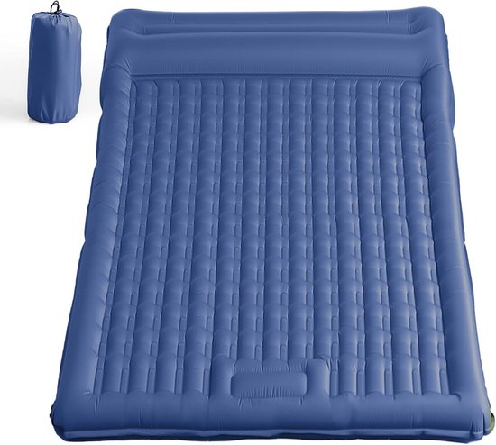Zelfopblazende slaapmat - Kampeer matras - Comfortabel slapen buiten - Geïntegreerd hoofdkussen - 12 cm dik - Marineblauw