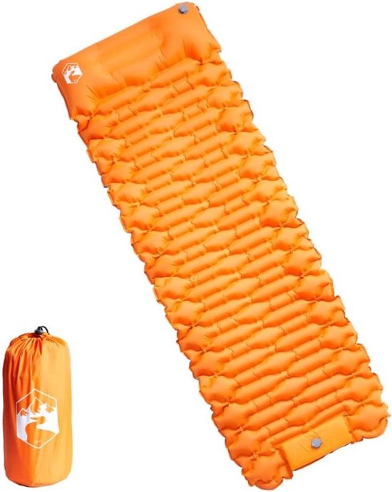 Zelfopblazende Slaapmat - Kampeer Matras Isomat - Outdoor Kamperen - Geïntegreerd Kussen - Compact Opvouwbaar - Oranje