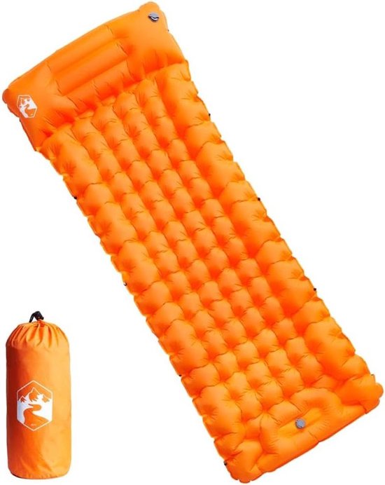 Zelfopblazende Slaapmat - Kampeer matras Isomat - Outdoor slapen - Geïntegreerd kussen - Compact opvouwbaar - Oranje